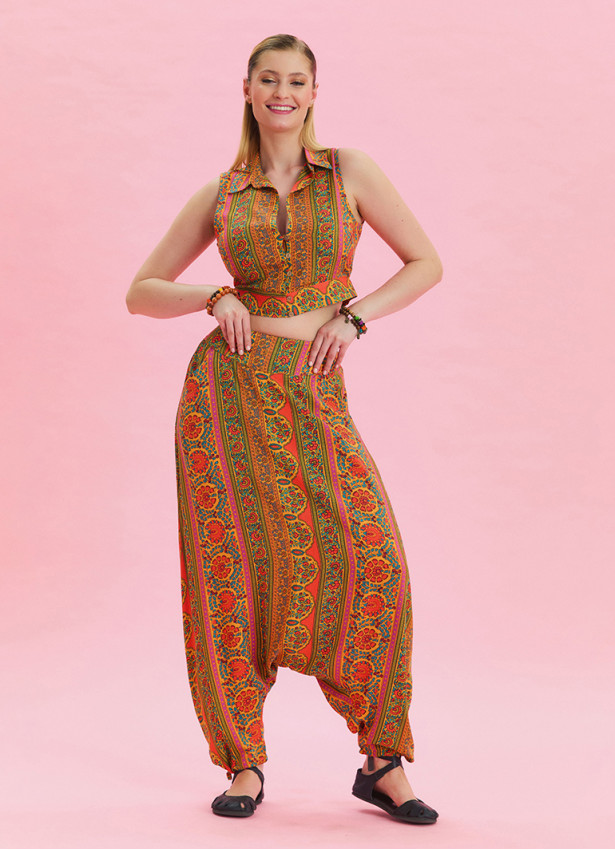 Orange Ethnic Shalwar with Pocket Detail and Laced Legs 4477